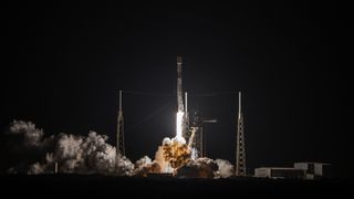 A SpaceX Falcon 9 rocket launches 28 Starlink satellites to orbit from Cape Canaveral Space Force Station in Florida on May 1, 2025.