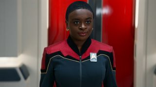 Celia Rose Gooding as Cadet Uhura on Star Trek: Strange New Worlds.