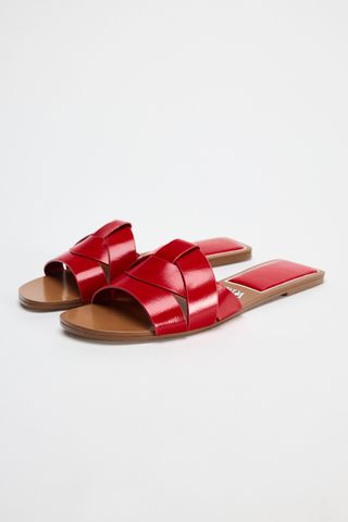 Flat Criss-Cross Leather Slider Sandals