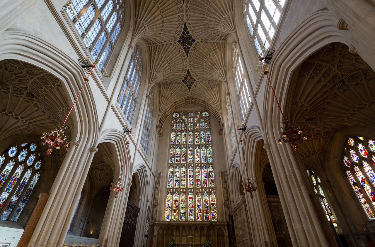 The internal architecture of the Abbey at Bath.