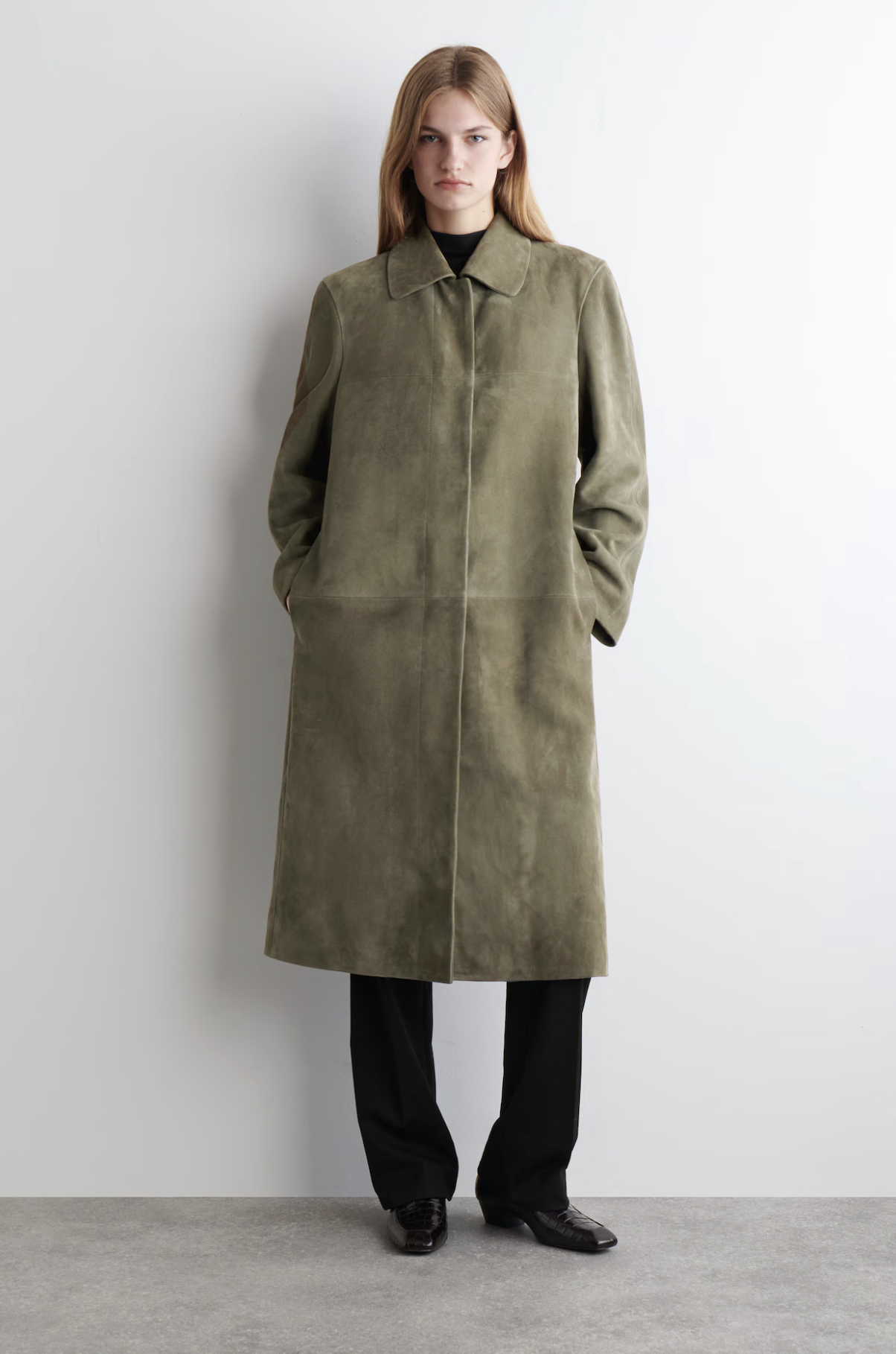 COS, Collared Suede Long Coat