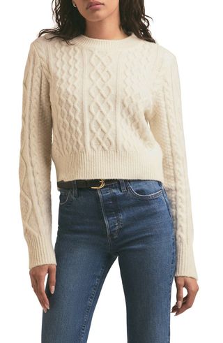 Wool 
Cashmere Blend Cable Crewneck Sweater