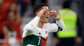 Cristiano Ronaldo in tears after Portugal's World Cup exit at the hands of Morocco at Qatar 2022.