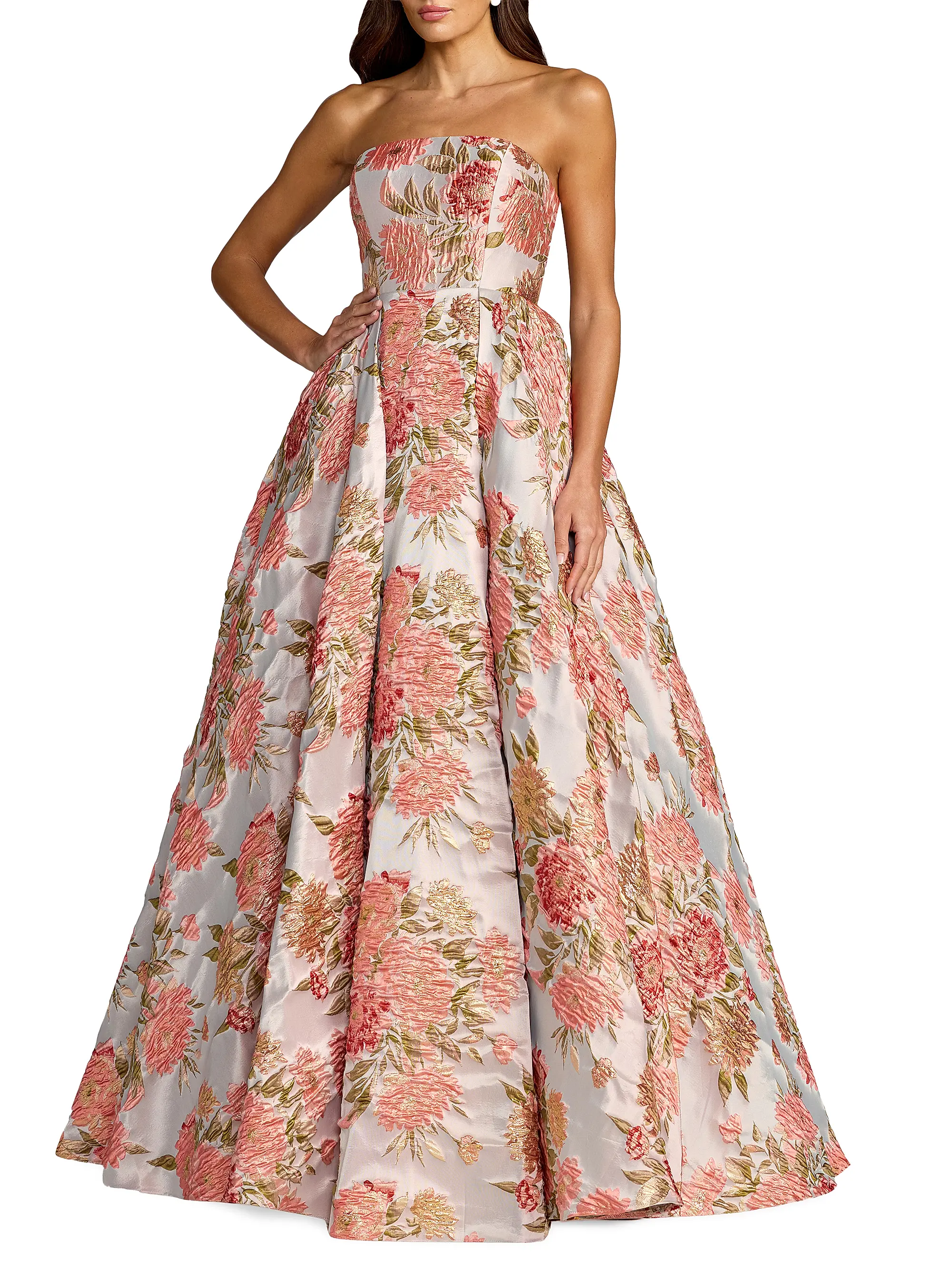 Floral Brocade Strapless Ball Gown