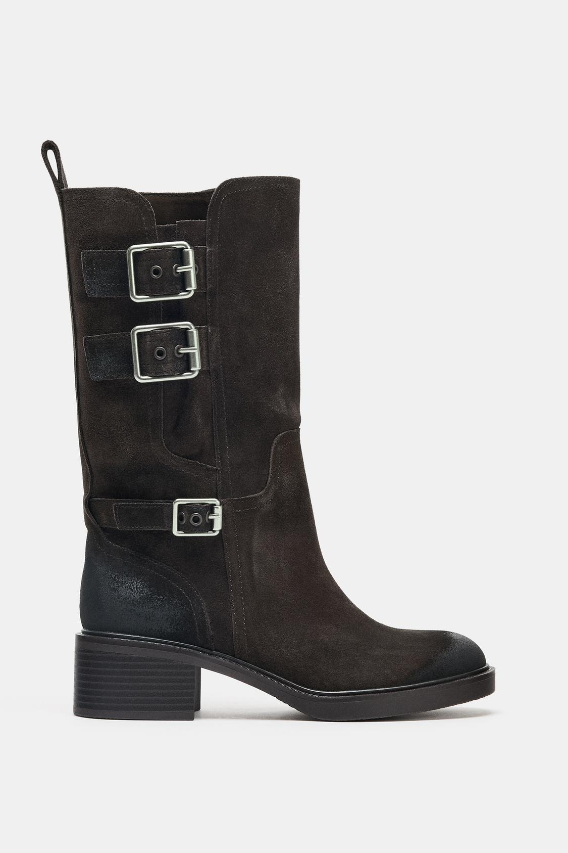 ZARA, Buckled Split Leather Ankle Boots