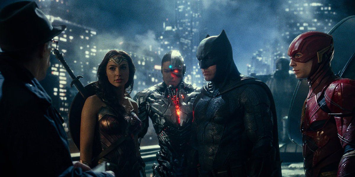 Wonder Woman, Cyborg, Batman and Flash in Justice League