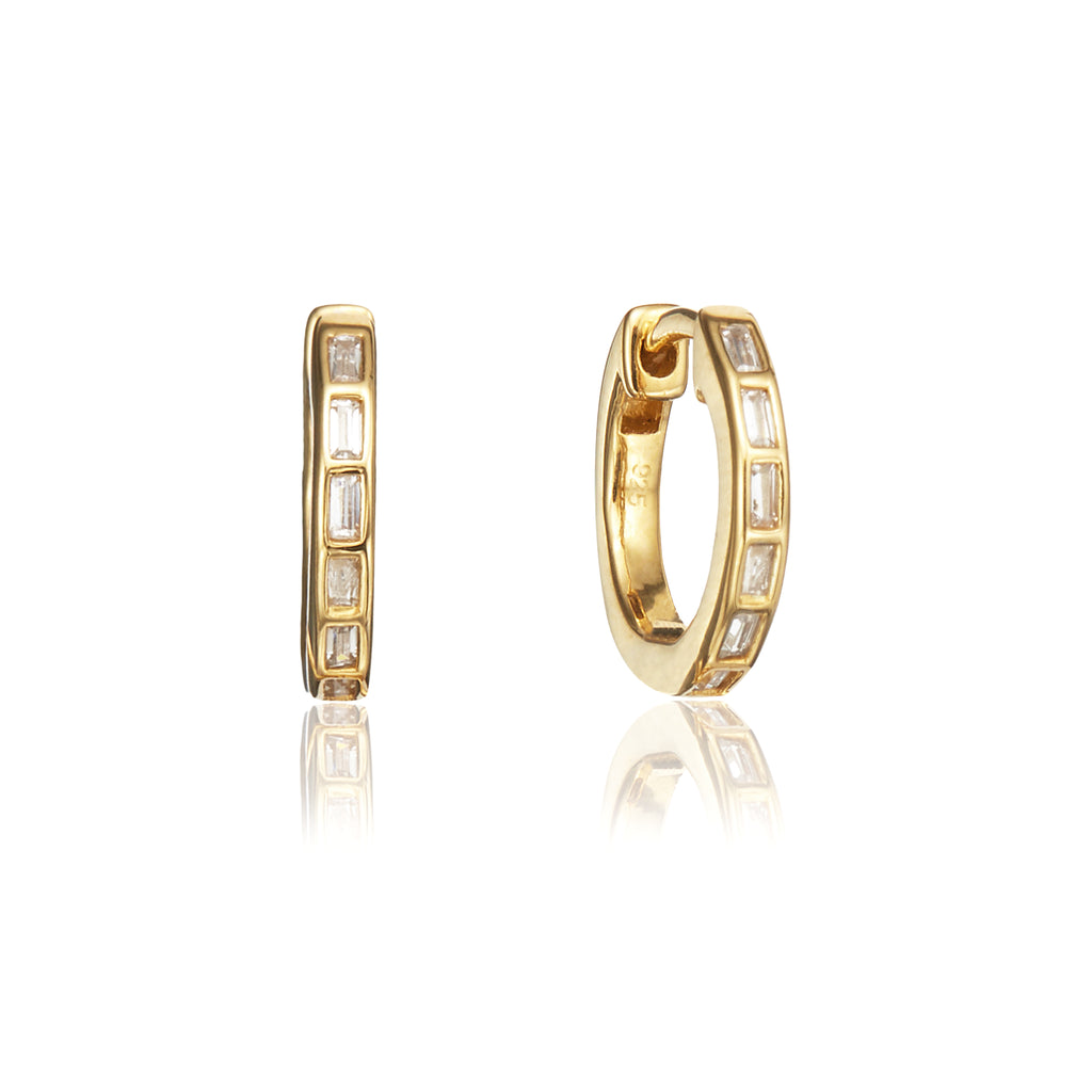 Gold Diamond Style Baguette Medium Hoop Earrings - Default Title