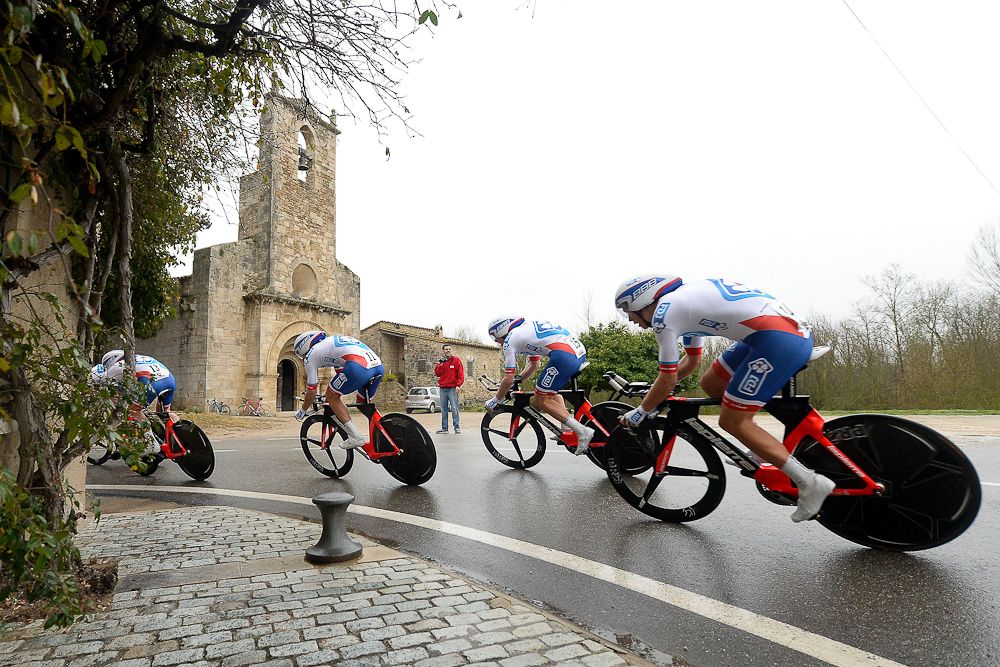 Team France de Jeux ride during the Team Time Trial on day one of the tour of 'La Mediterraneenne'