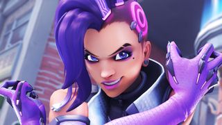 Overwatch 2's Sombra looks toward camera with arms crossed