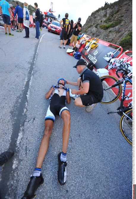 Warren Barguil (Giant-Shimano) laying down after the stage
