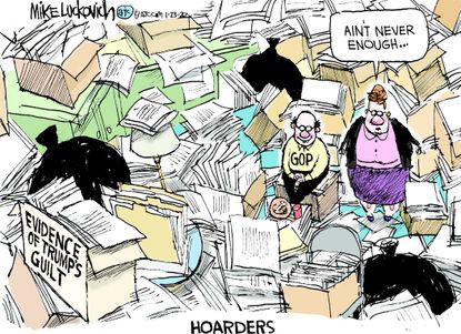 Political Cartoon U.S. Trump impeachment evidence hoarders