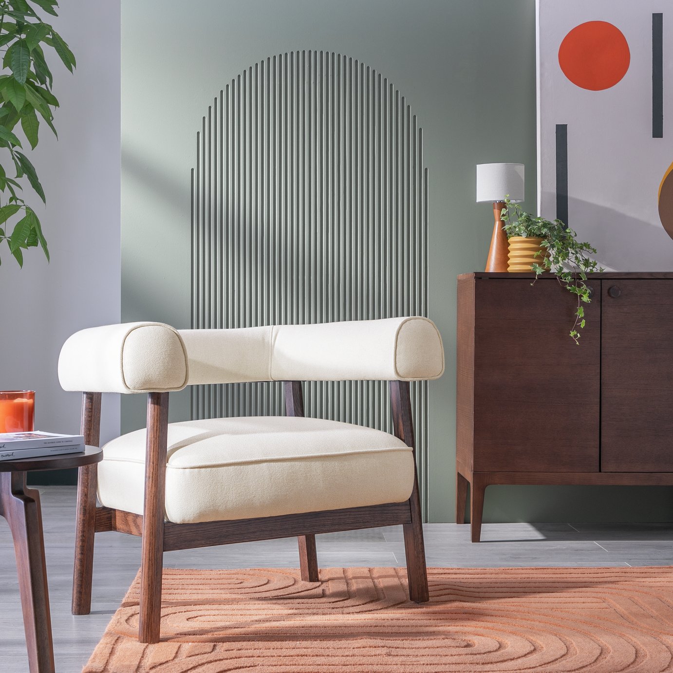 Habitat Elio Fabric Curved Armchair - Natural