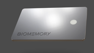 Biomemory's 1KB "DNA Card". The DNA is stored in the white circle.