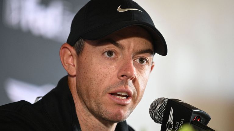 Rory McIlroy speaks at a press conference