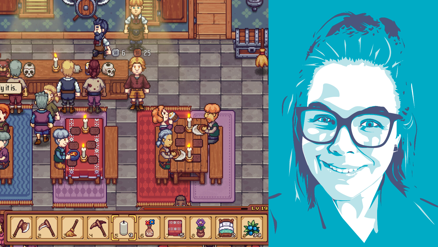 Traveller's Rest composite with headshot of PC Gamer writer Andrea Shearon.