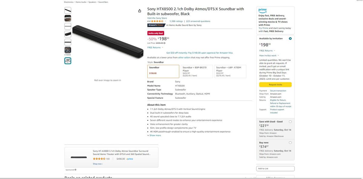 Boom! This Sony Dolby Atmos soundbar is 50 off for Amazon Prime Day