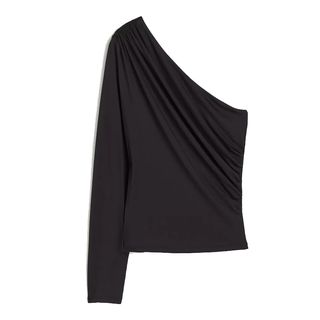 A one shoulder black top is perfect for styling with Barrel Leg Jeans