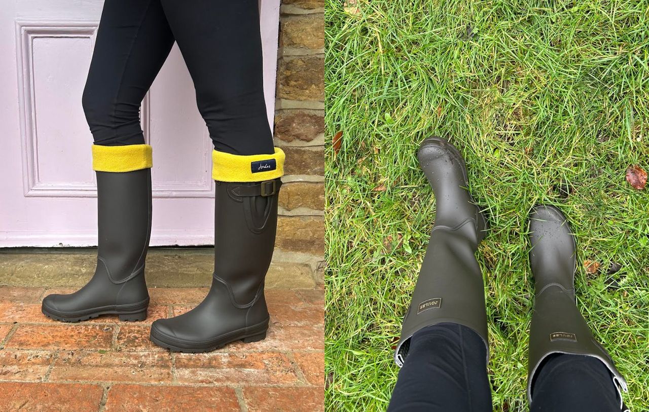 two side by side images of wellies