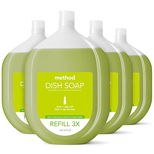 Method Gel Dish Soap, Refill, Lime + Sea Salt, Recyclable Bottle, Biodegradable Formula, Tough on Grease, 54 Fl Oz (pack of 4)