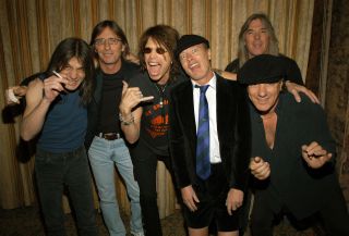 AC/DC and Steven Tyler (center) during The 18th Annual Rock and Roll Hall of Fame Induction Ceremony - Inside at The Waldorf Astoria in New York City, New York, United States. (Photo by KMazur/WireImage)