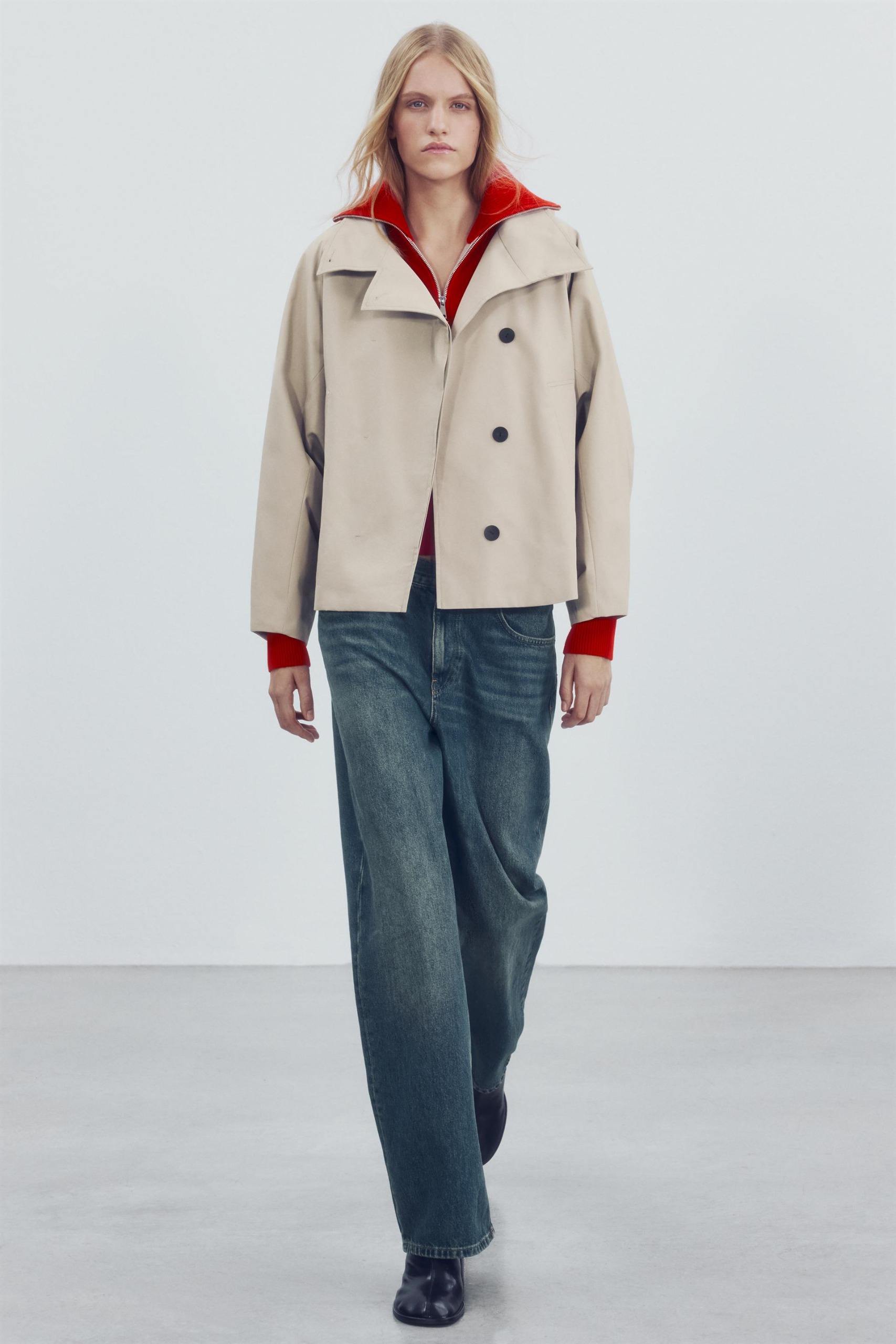 Zw Collection Water-Repellent Cropped Parka - Stone - S
