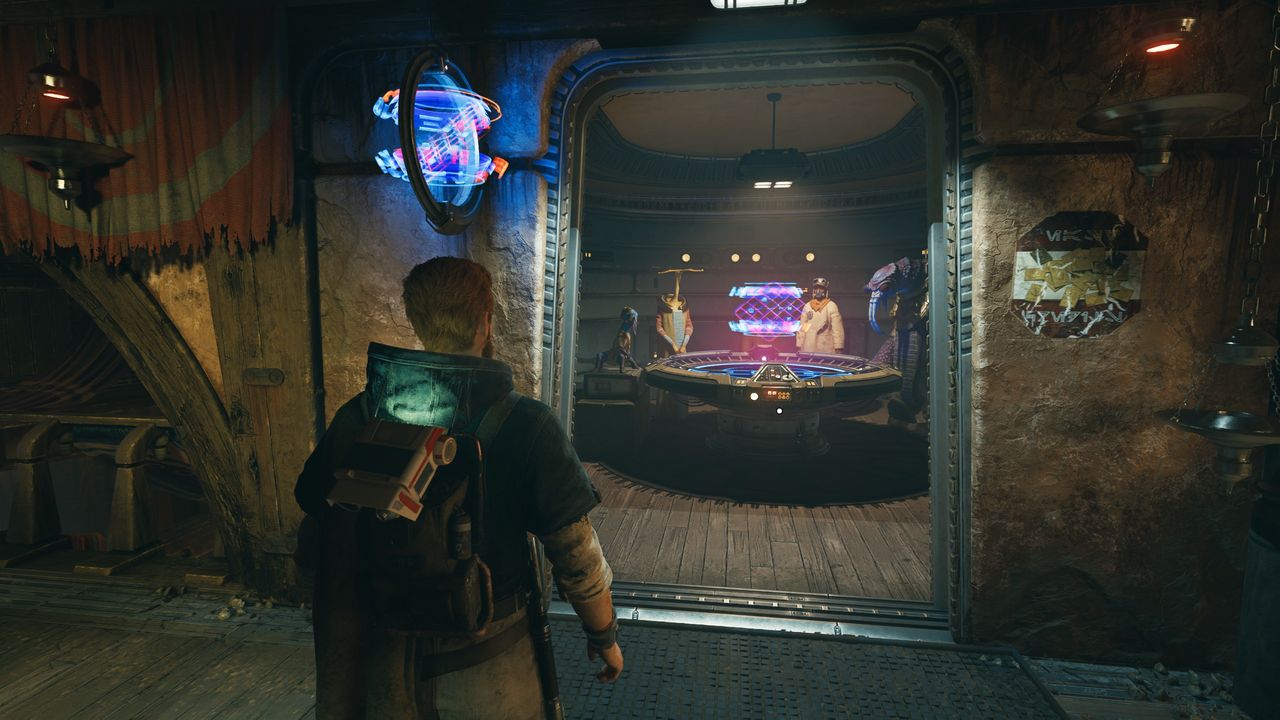 Star Wars Jedi: Survivor Holo Tactics room in the saloon