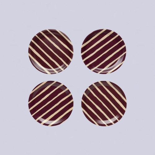 4 striped burgundy plates