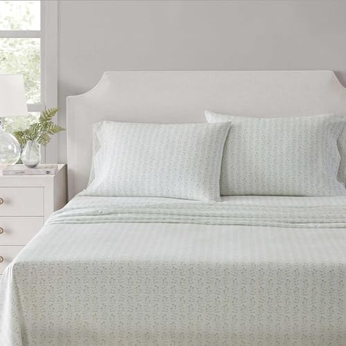 Martha Stewart - Queen Size Sheets Set, Crisp &amp;amp; Tailored Cooling Sheets W/a Naturally Smooth Cotton Percale Lightweight Feel - Bed Sheets With Matching Pillowcases &amp;amp; Fitted Sheet (ditsy Vine Green)