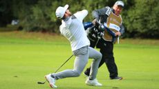 Tyrrell Hatton in a hoodie on the golf course at Wentworth when he won the PGA Championship in 2020GettyImages-1279504895
