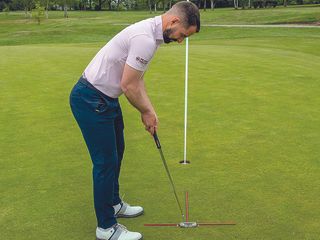 Golf Monthly Top 50 Coach James Jankowski demonstrating a putting alignment drill