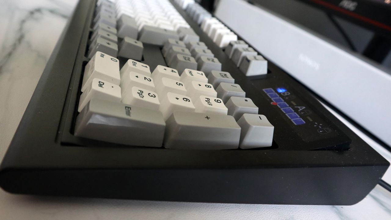 Unicomp New Model M keyboard on a countertop