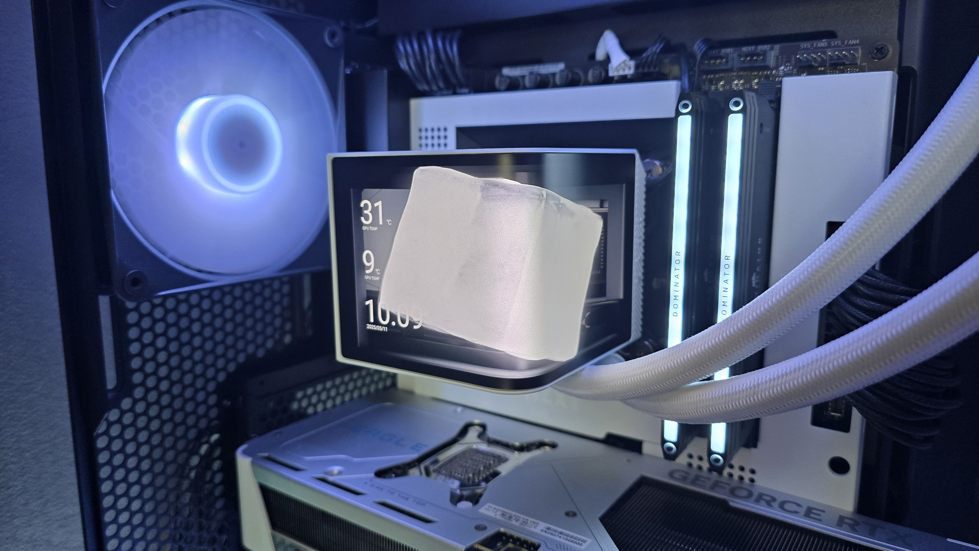 Tryx Panorama 360 liquid cooler installed on a test bench.