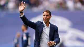 Rafa Nadal salutes the Real Madrid fans at the Santiago Bernabeu.