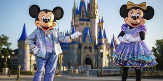 Mickey and Minnie in their 50th anniversary costumes.