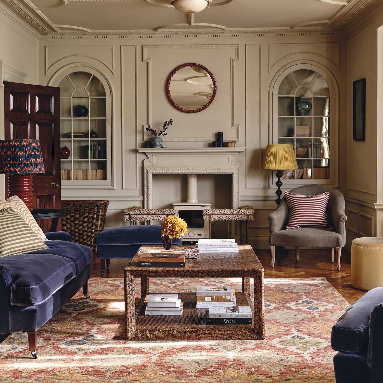 hearth with fender seat in country living room