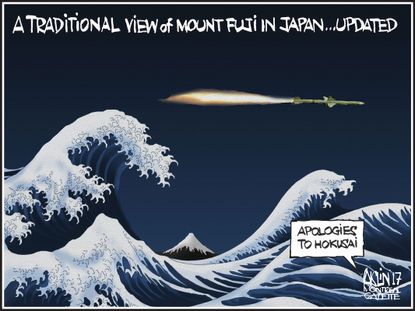 Political cartoon World North Korea missile Japan