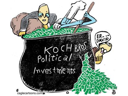 Editorial cartoon Koch brothers political investments