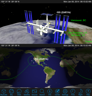 Satellite Safari shows a "mission control" view of your satellite's orbit using a 2D map of the world.