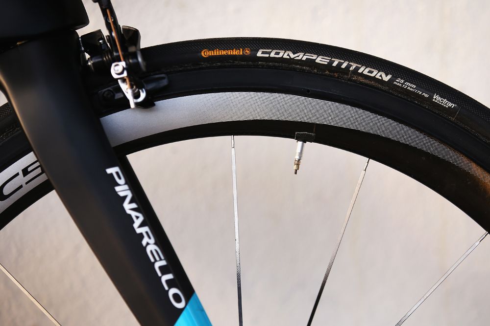 The fork is flared to minimise drag. The bike has a minimal frontal area