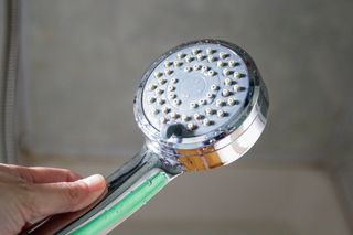 A close up of a shower head