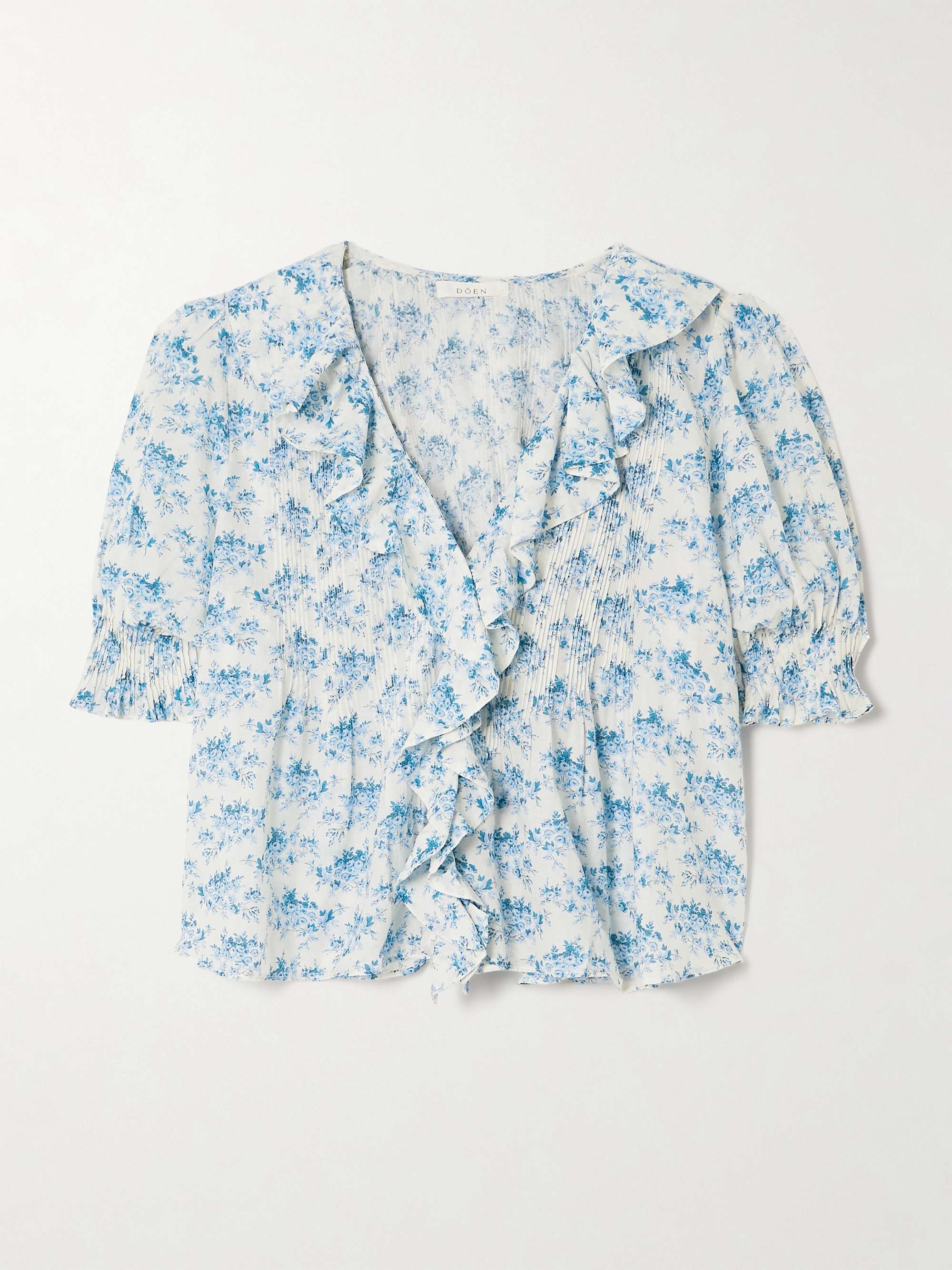 Henri Ruffled Pintucked Floral-Print Organic Cotton-Voile Top