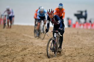 OOSTENDE BELGIUM JANUARY 30 Clara Honsinger of The United States during the 72nd UCI CycloCross World Championships Oostende 2021 Women Elite a 146km UCICX CXWorldCup Ostend2021 CX on January 30 2021 in Oostende Belgium Photo by Luc ClaessenGetty Images