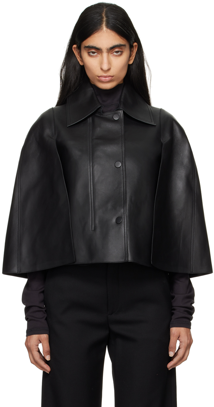 Black Double Leather Cape Vest