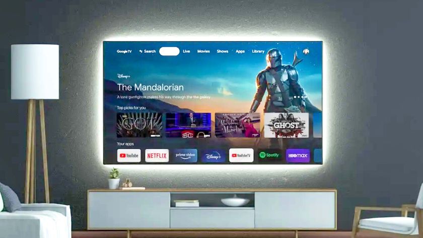 One of the best Google TVs on a wall in a living room setting