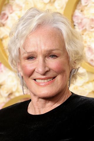 Glenn Close is seen with a wavy pixie cut during the 82nd Annual Golden Globes held at The Beverly Hilton on January 05, 2025 in Beverly Hills, California.