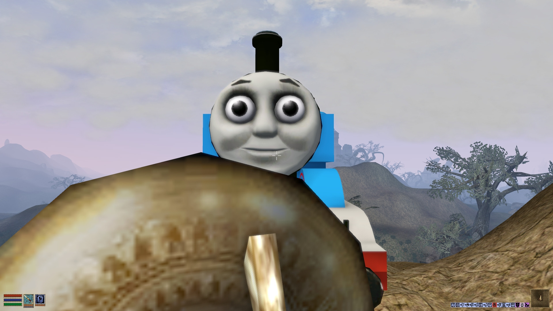 Thomas the Tank Engine flying around in Morrowind.