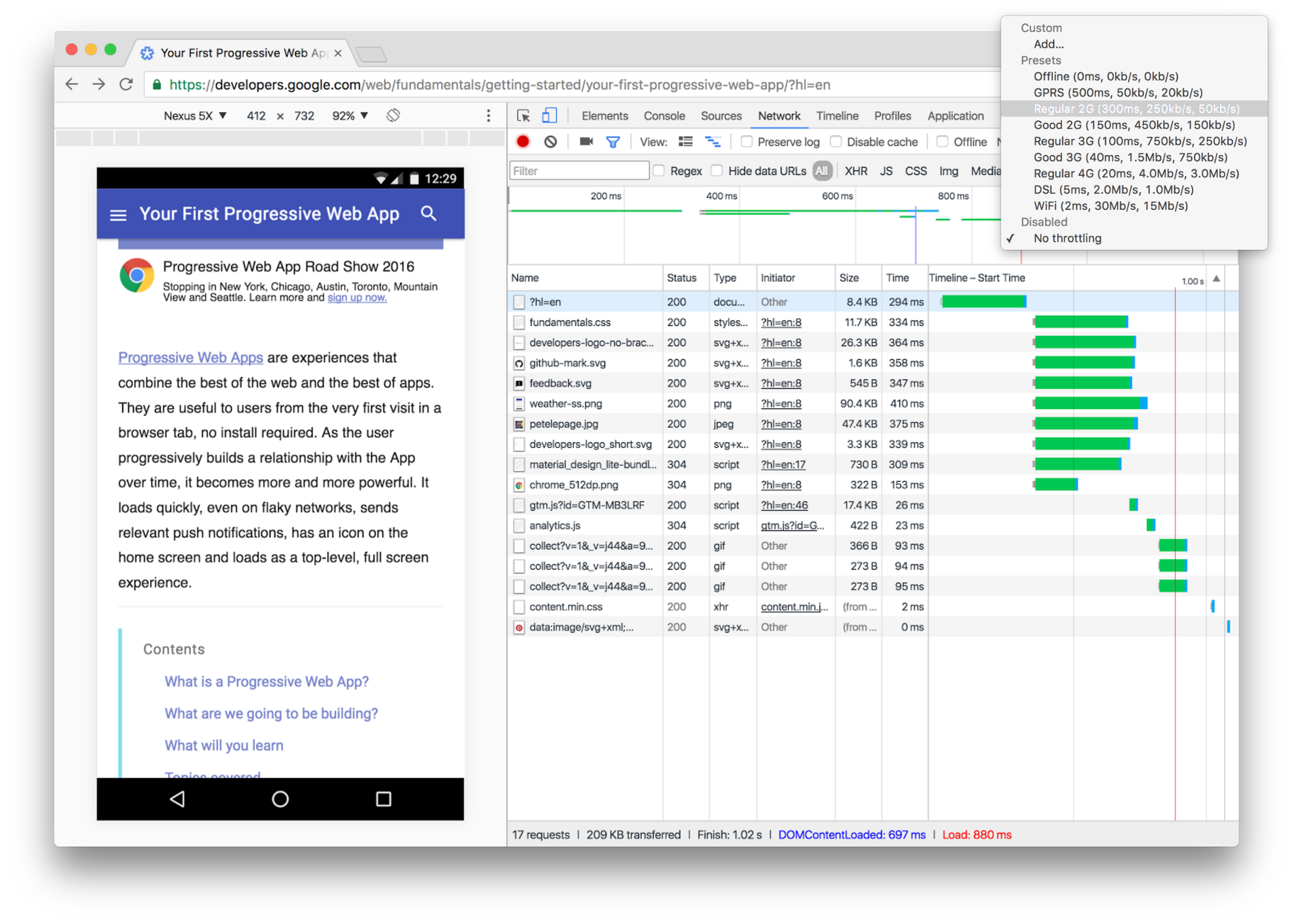 ...but if you change the Chrome Dev Tools to make it simulate a 2G experience...
