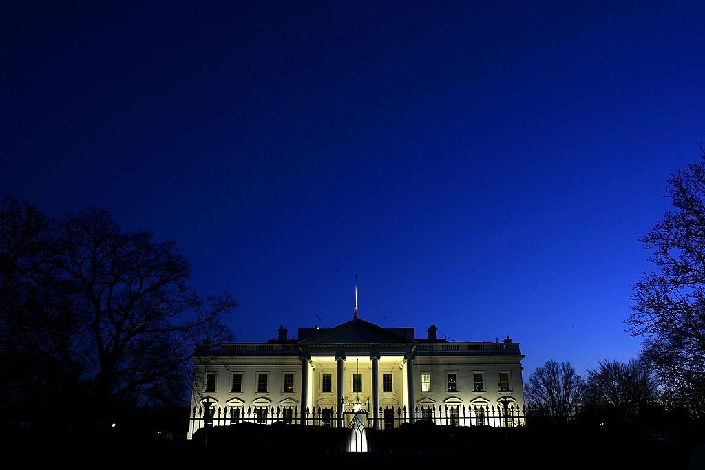 The White House at night.