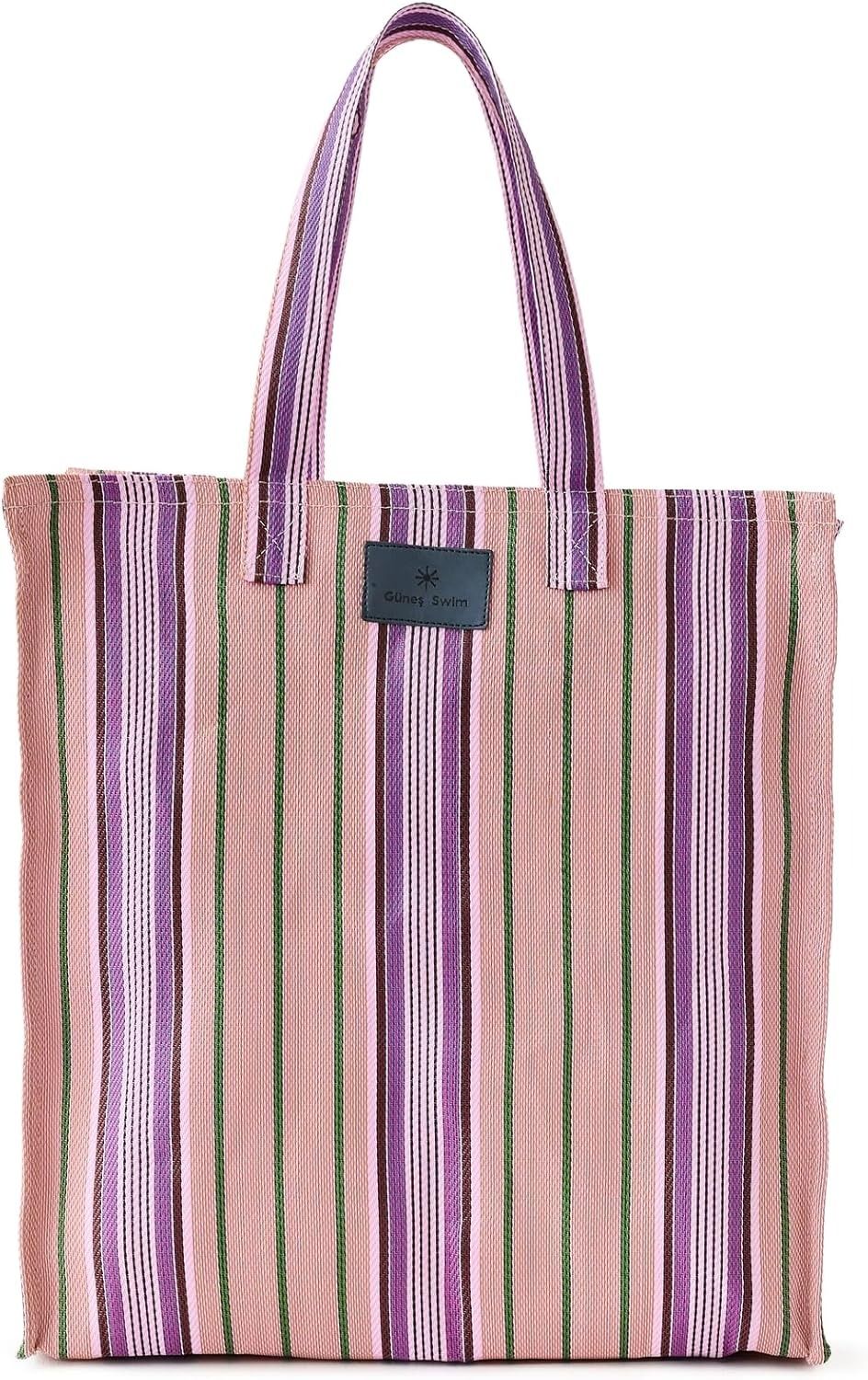 A striped tote bag