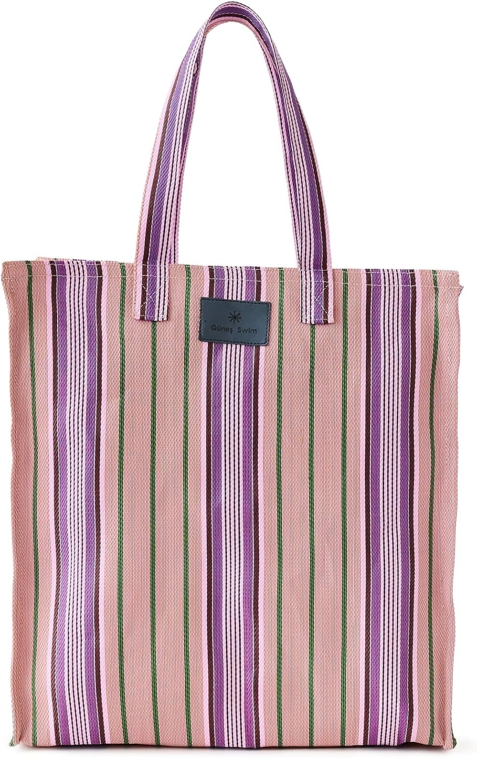 A striped tote bag